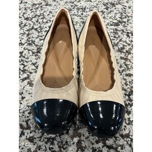 Clarks Rena Jazz Black And Cream Leather Ballet Flats 9W